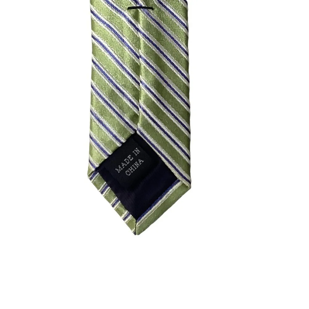 Izod 100% Silk Green Silver Horizontal Stripe Neck‎ Tie One Size OS Modern